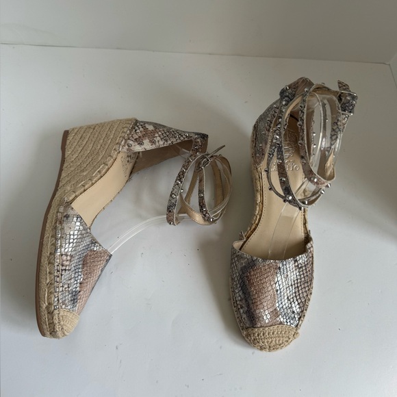 Vince Camuto Vanissa Snake spring Leather Espadrille Wedges Size 8